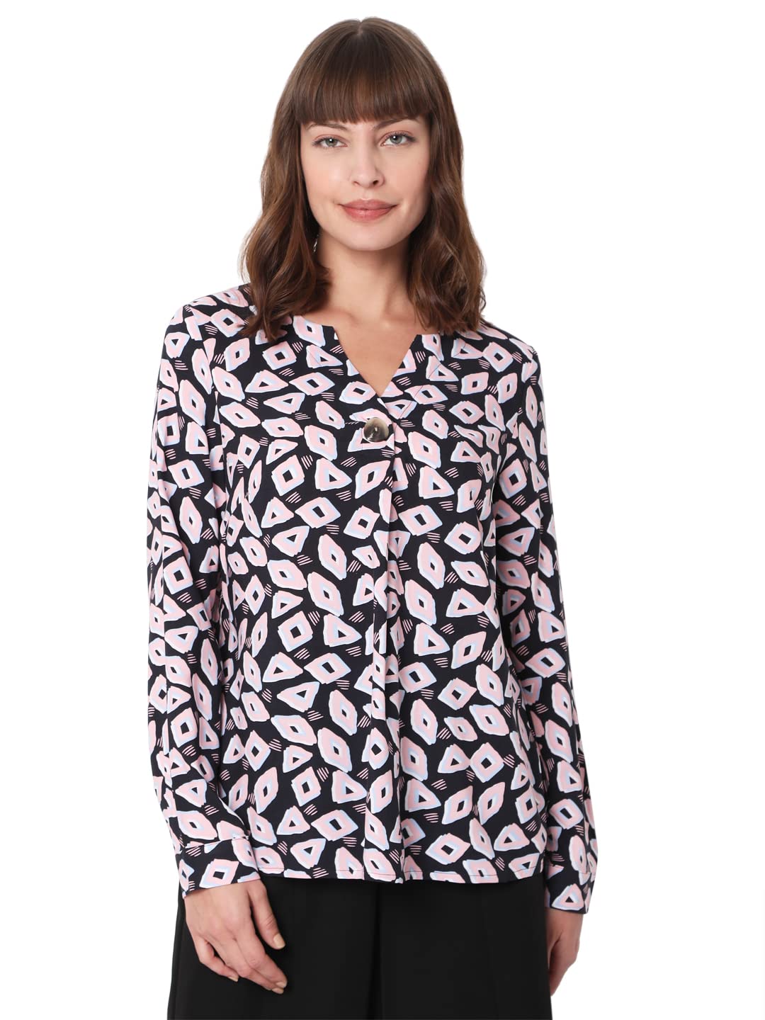 Vero Moda Printed Viscose V-Neck Womens Top (S22Vm10277625025, Navy, Extra Large)