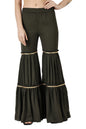 Popwings Casual Olive Georgette Gharara Pant For Women