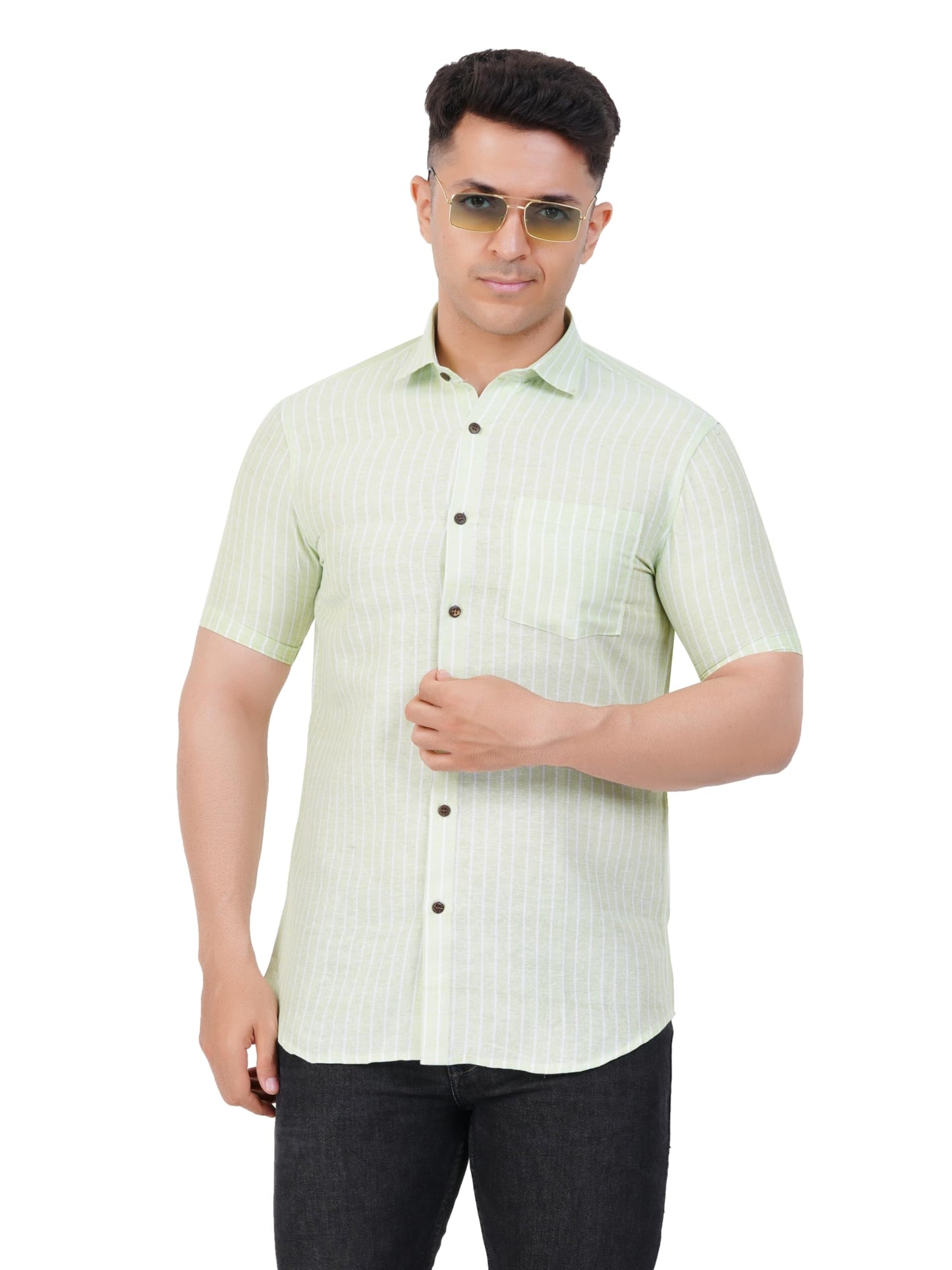 Mens Striped Regular fit Cotton Casual Shirt Pista Green