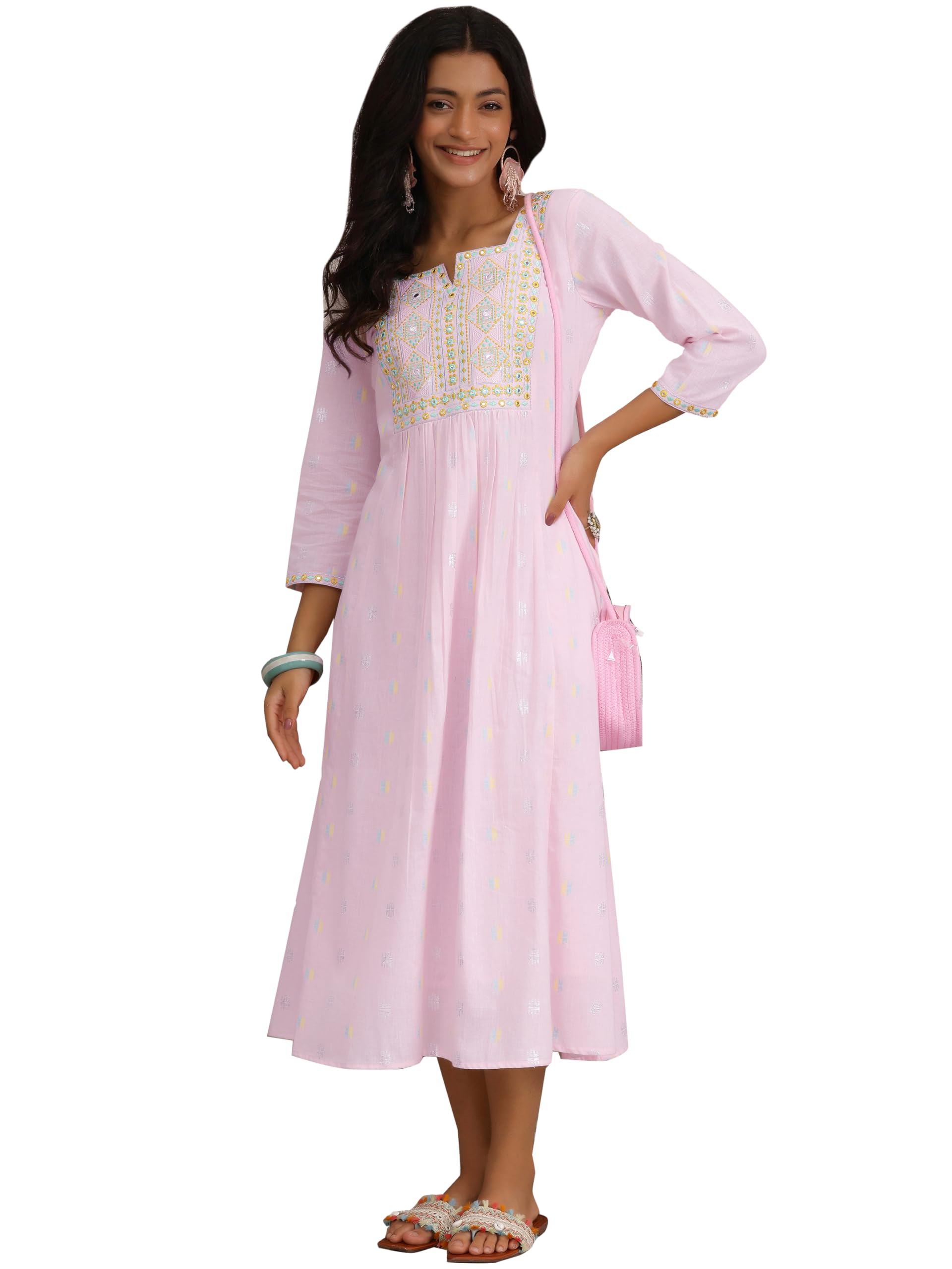 Libas WomenS Cotton A-Line Maxi Dress (37217_Pink – India Ethnicity