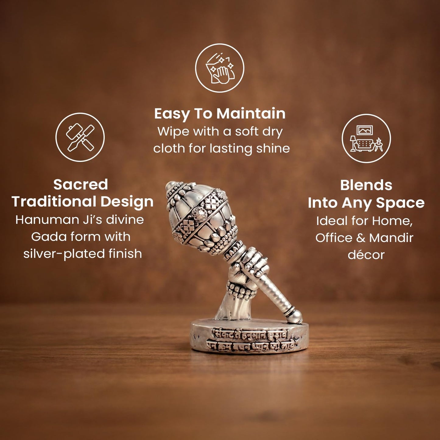 Astrotalk Shri Hanuman Gada Idol (2.7x4) Inch | 999 Silver Finish | Hanuman Chalisa Chaupai Engraved for Strength, Courage & Protection | Home Decor & Car Dashboard God Idol | Gift for Man & Woman