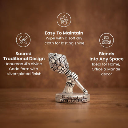 Astrotalk Shri Hanuman Gada Idol (2.7x4) Inch | 999 Silver Finish | Hanuman Chalisa Chaupai Engraved for Strength, Courage & Protection | Home Decor & Car Dashboard God Idol | Gift for Man & Woman