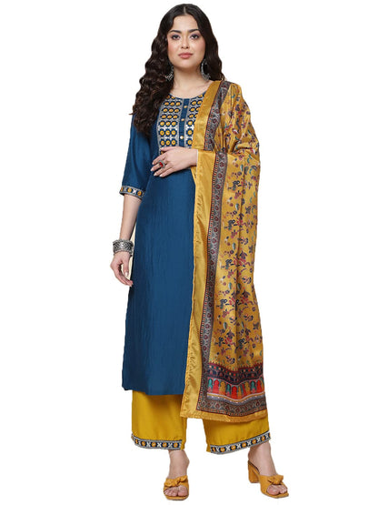 Shiv Textiles Silk Embroidered Kurta Set For Women (224-Blue-S)