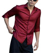 Indoprimo MenS Casual Button Down Long Sleeve Satin Plain Shirt Red