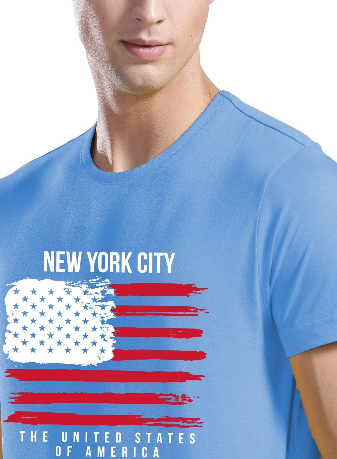 ADRO Men's USA American Flag Printed Cotton T-Shirts (RNR-M-NWW-SK_SkyBlue)