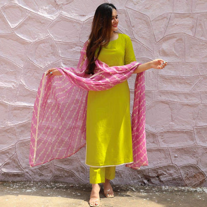 GoSriKi Women's Cotton Kurta and Palazzos & Dupatta