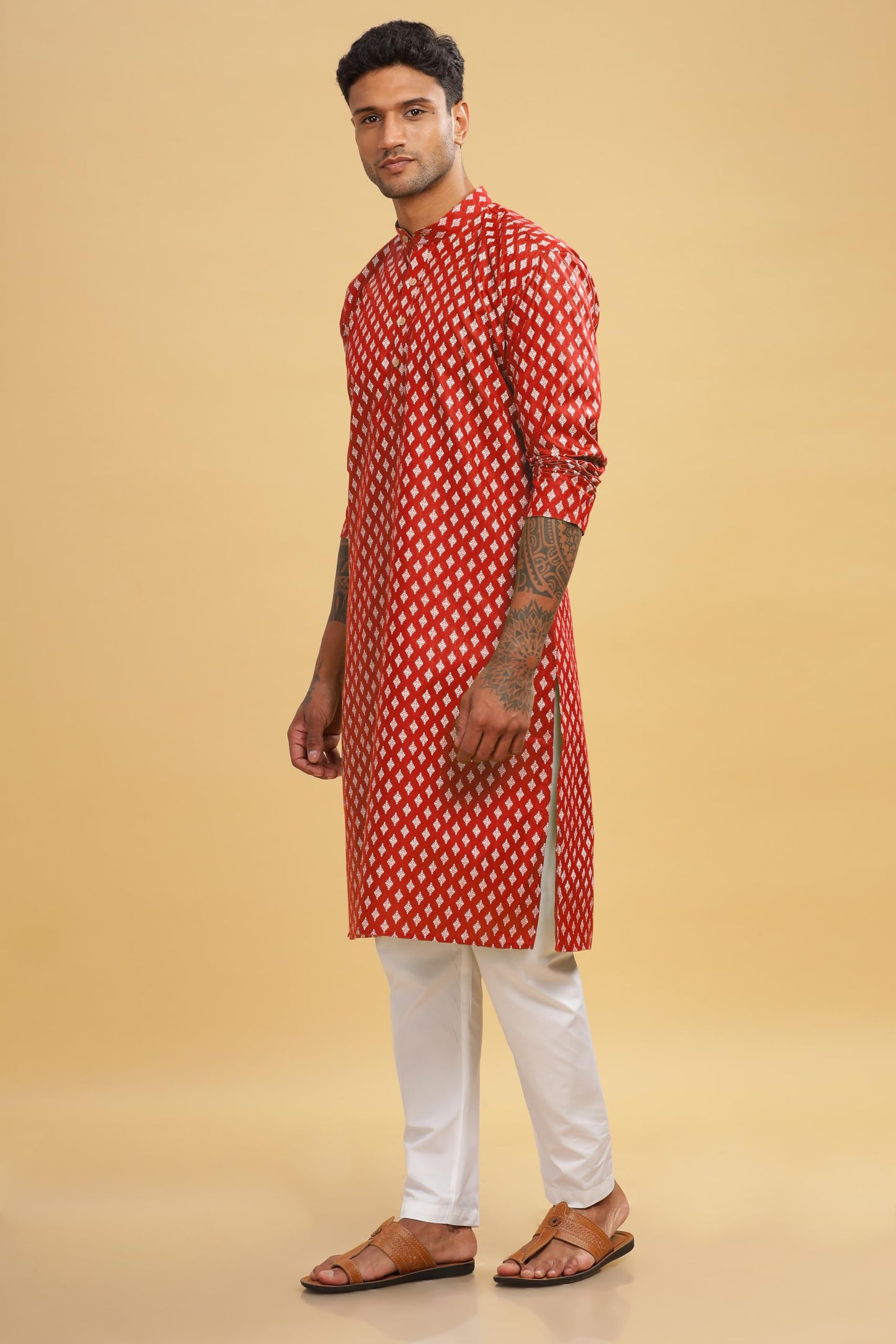 Be Active MenS Cotton Regular Kurta (C-399-3_Red