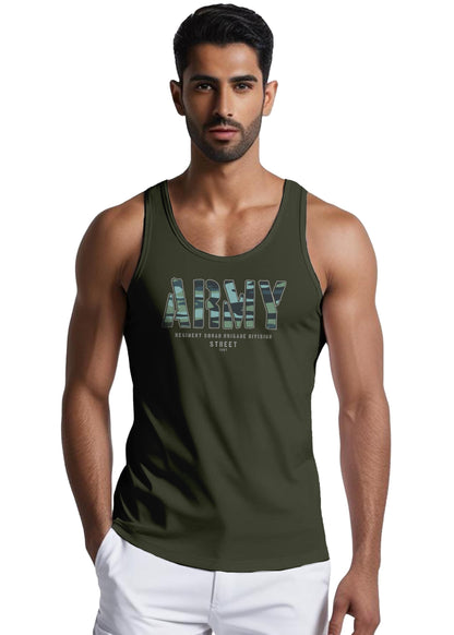 Peppyzone Mens Printed Regular Fit Vest (TT-ArmyP-1092_Olive