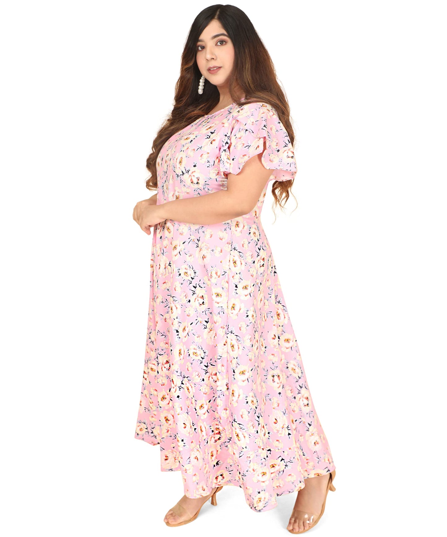 Oomph! WomenS Western & Fusion Wear Crepe A-Line Maxi Dress - Pink
