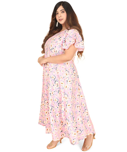 Oomph! WomenS Western & Fusion Wear Crepe A-Line Maxi Dress - Pink