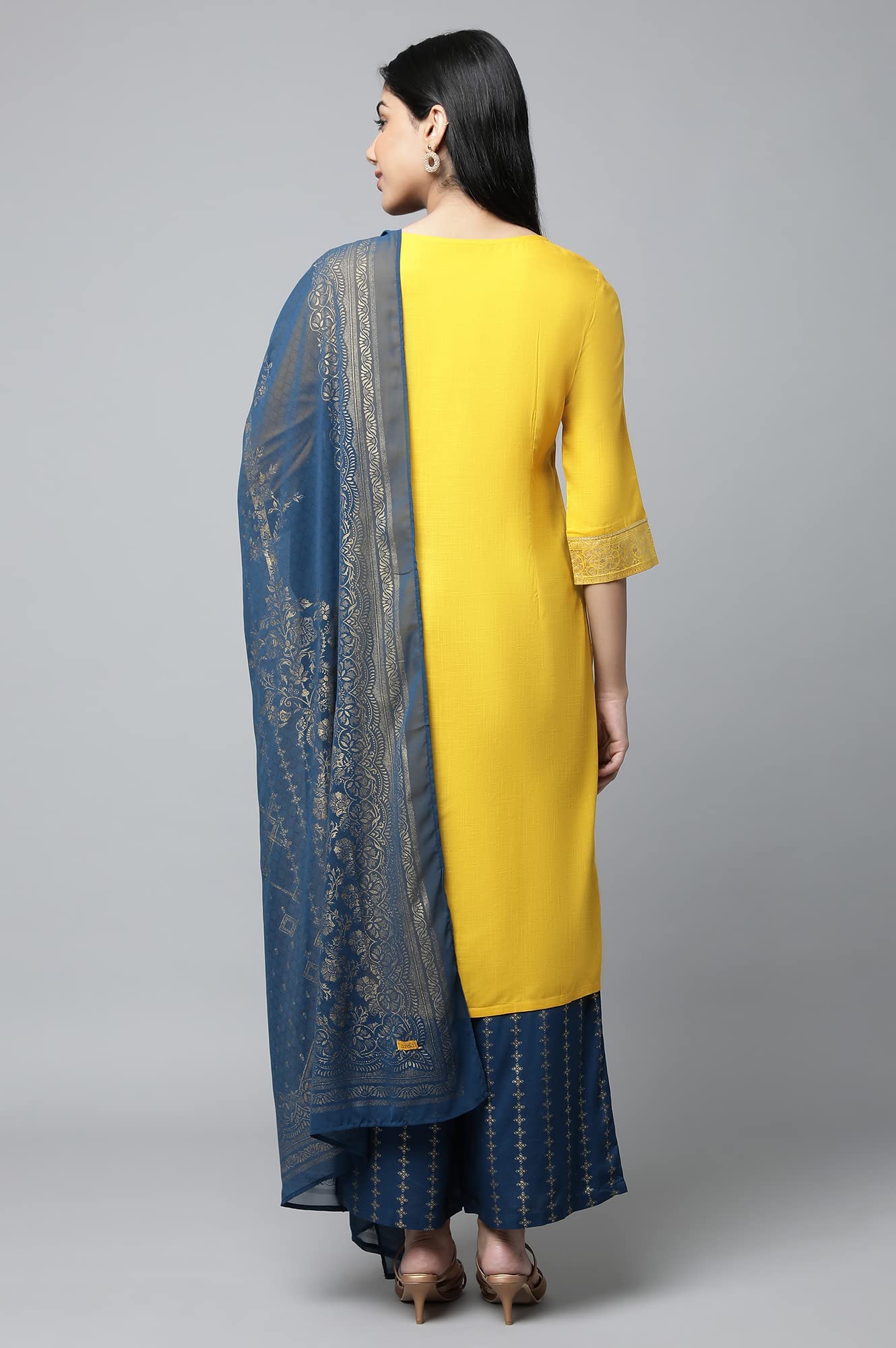 Aurelia Yellow Foil Hand Work Regular Kurta