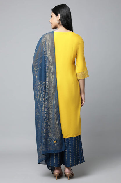 Aurelia Yellow Foil Hand Work Regular Kurta