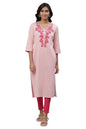 Pink Embroidered Seer Sucker Kurta (Size: L)-24FEA14490-606206