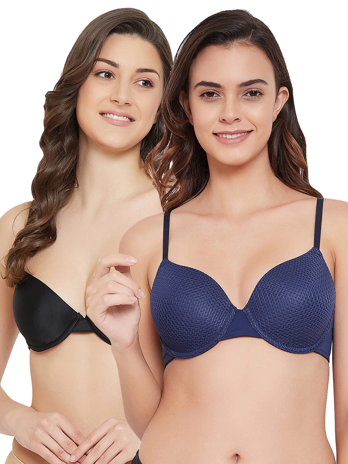 Clovia Womens Pack of 2 Padded Underwired Demi Cup Plunge Bra (COMBRC799_Multicolor_38B)