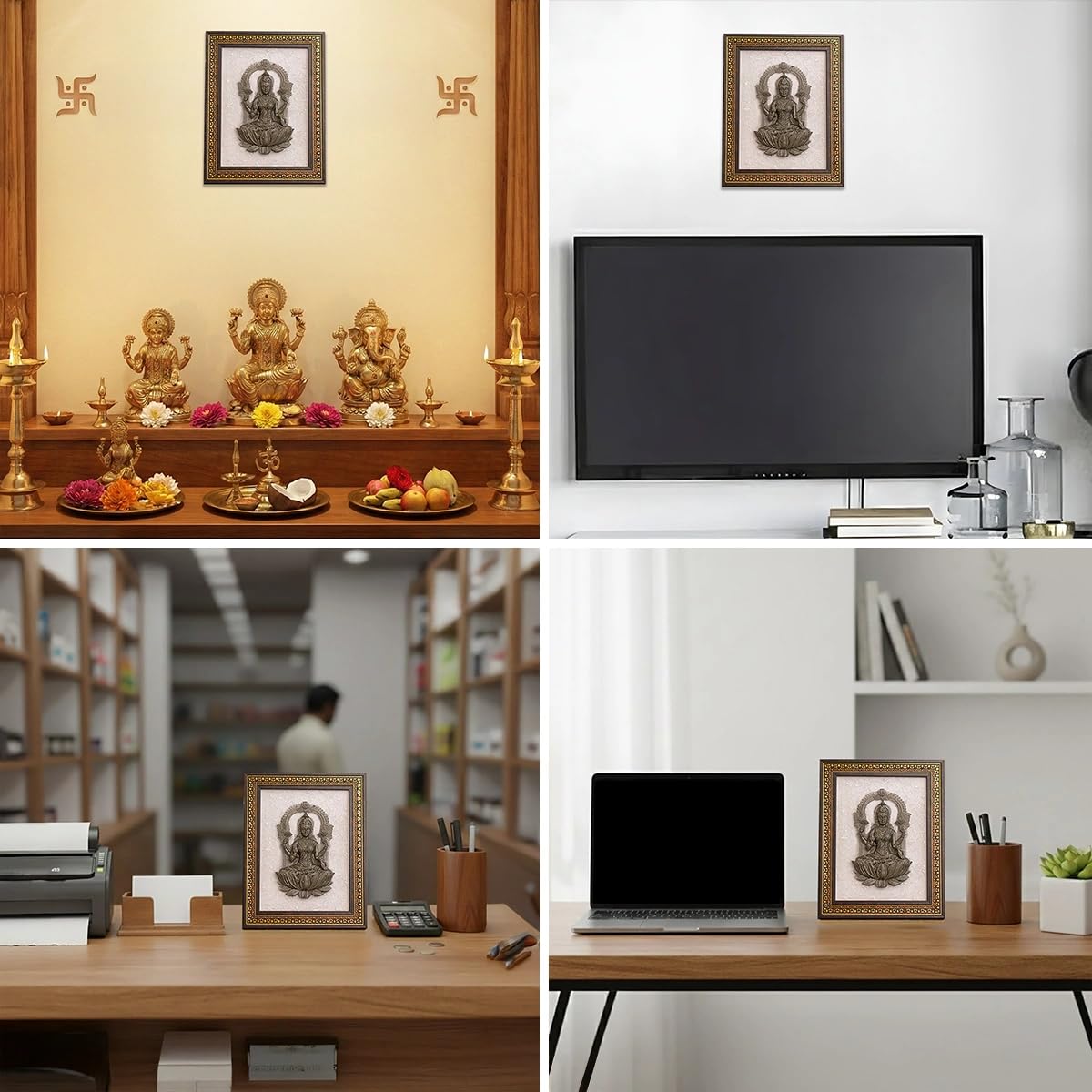 Astrotalk Pyrite Lakshmi Ji on Selenite Frame | Pyrite Stone Brings Money & Abundance | Maa Lakshmi Pooja Decorative Items for Home & Office | Gift for Man & Woman | 19x24x1 cm | 1 Piece