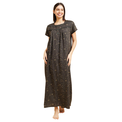 Sweet Dreams Womens Grey Floral Printed Maxi Nightdress