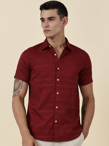 Thomas Scott Short Sleeve Embroderied Casual Shirt for Men Red