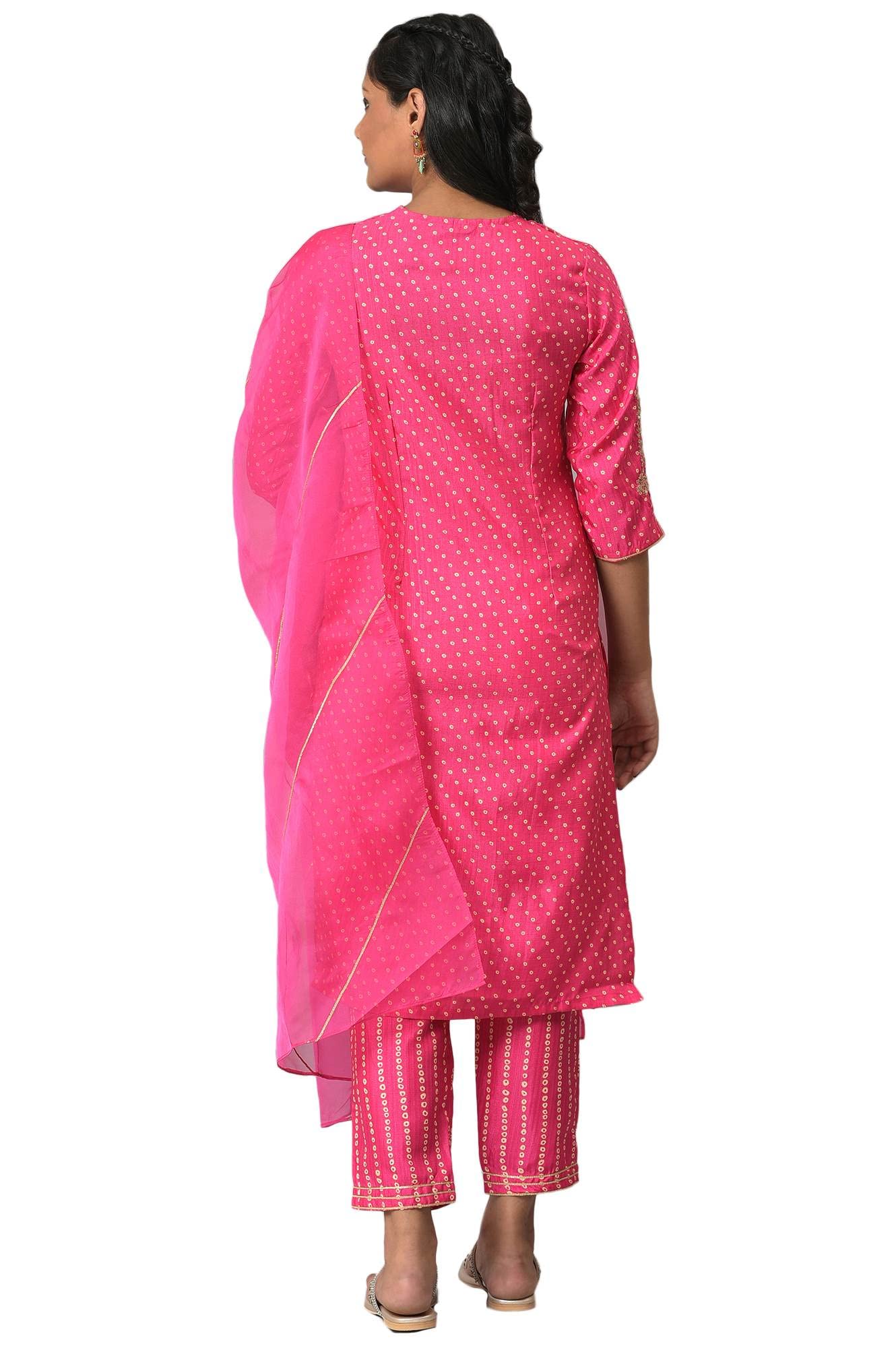 W For Woman Dark Pink Embroidered Kurta Dupatta Bottomwear