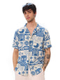 The Souled Store Summer Vibe Men and Boys Short Sleeves Collared Neck Button Front Blue and White All Over Printed Regular Fit C