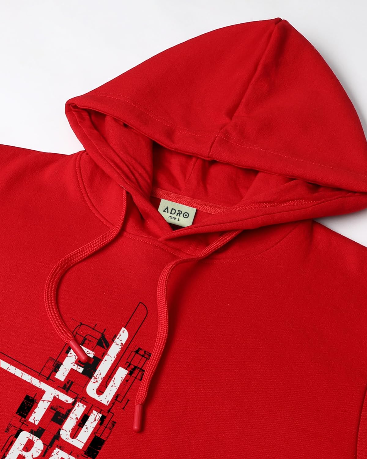 ADRO Men's Cotton Blend Neck Hooded Sweatshirt (H24-FTR-RD_Red