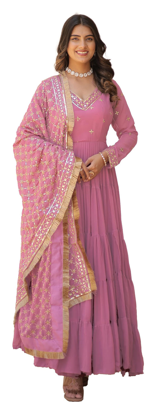 Fashion Basket WomenS Georgette Anarkali Dress Pink
