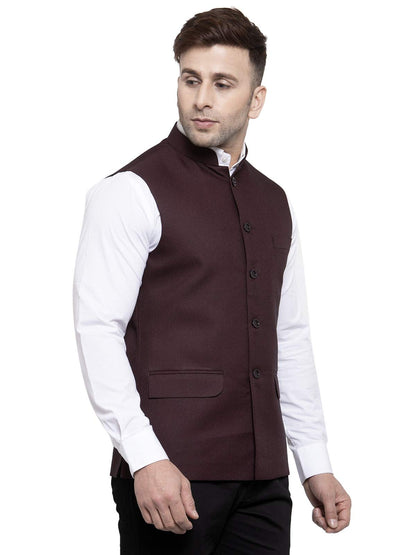 WINTAGE Mens Poly Cotton Festive and Casual Nehru Jacket Vest Waistcoat : Brown, X-Small