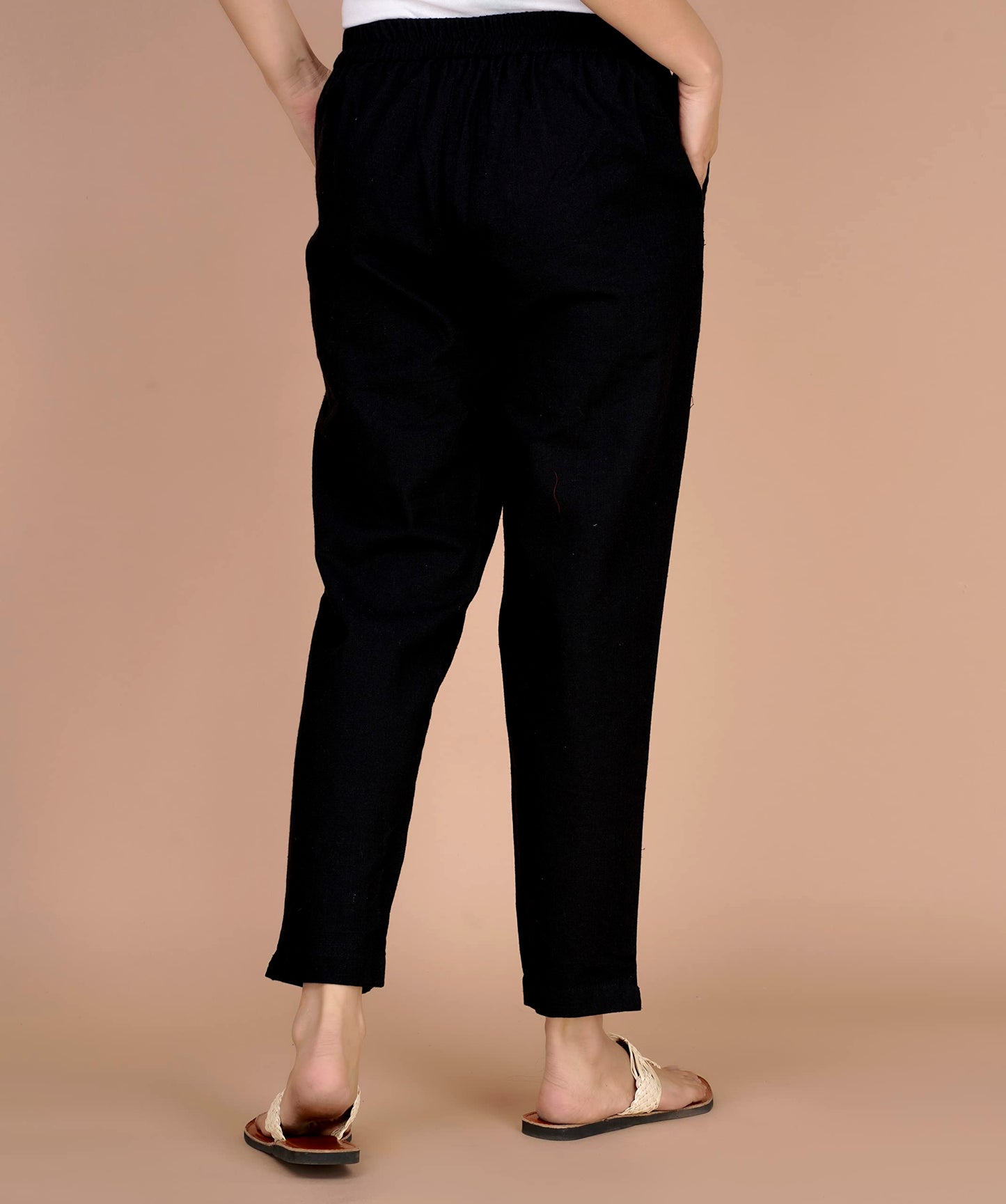 Digital Shopee Cotton Women Trouser Pant Use For Formal Office High Waist For Wide Leg Ankle Length Straight Pencil Pant (Black_