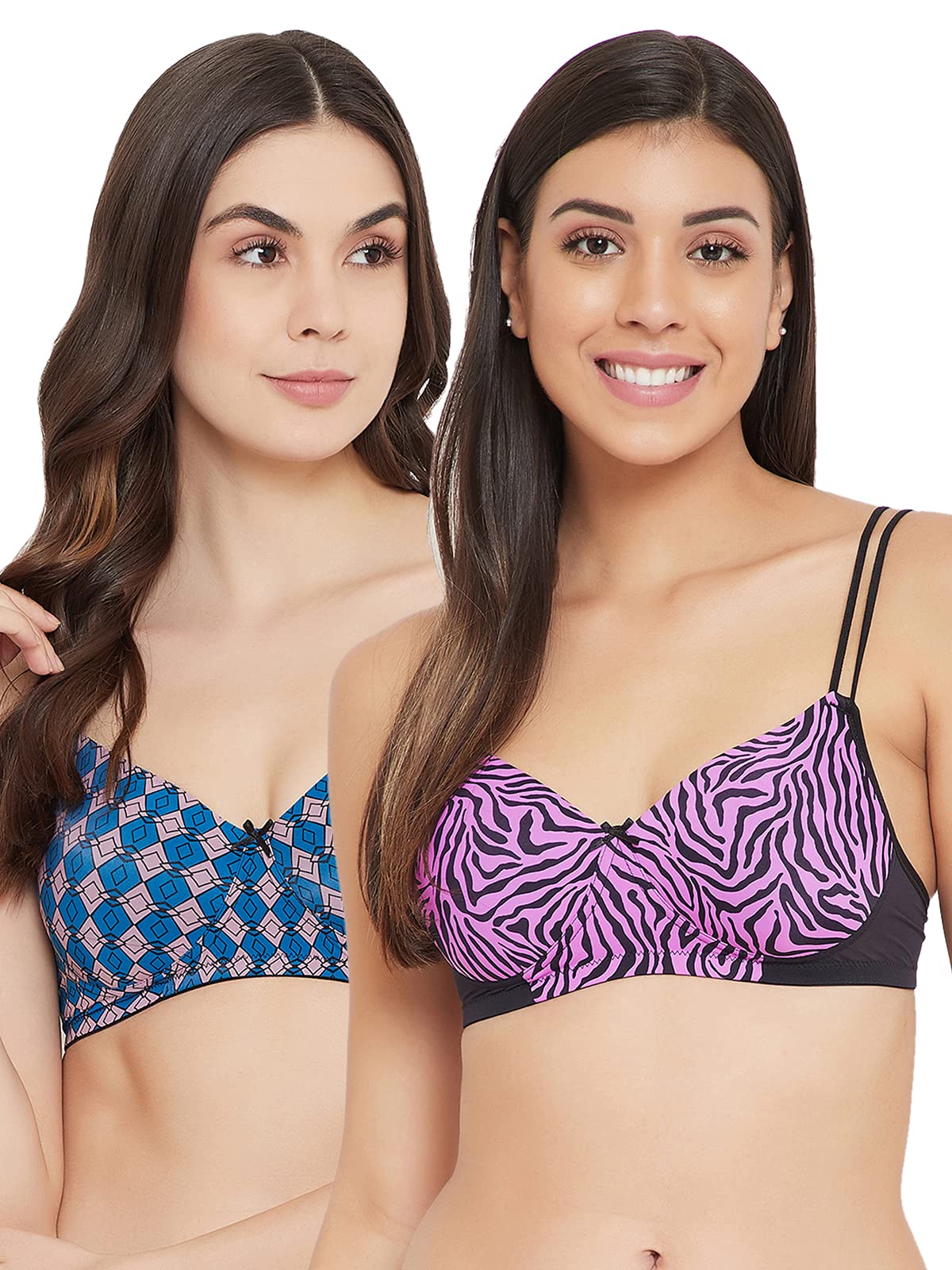 Clovia Womens Pack of 2 Padded Non-Wired Full Cup Printed T-Shirt Bra (COMBRC767_Multicolor_36C)