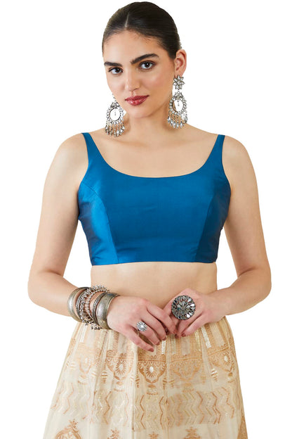 Soch Womens Teal Taffeta Solid Sleeveless Padded Blouse