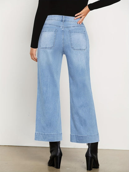 Shasmi Girls & Womens Light Blue Mid-Rise Straight Leg Jeans Comfortable Stretch Denim, Casual Wear, Versatile Style with Pock