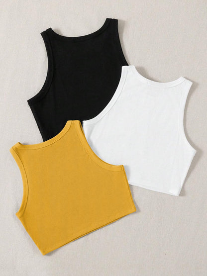 Toochki Tops for Woman | Spandex Top | Crop | Short | Western | for Jeans | Sleeveless | Stretchable | Pack of Three | Black-Whi