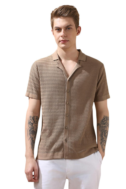 Dennis Lingo Regular-Fit Beige Half-Sleeves Cotton T Shirts For Men