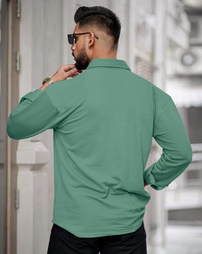 Noble Monk Mens Solid Casual Shirt |Full Sleeve | Regular Fit |Stylish Shirt for Men Malachite Green