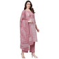 idaLia Womens Ethnic Wear Pink Printed Straight Cotton Kurta Set with Dupatta for Women