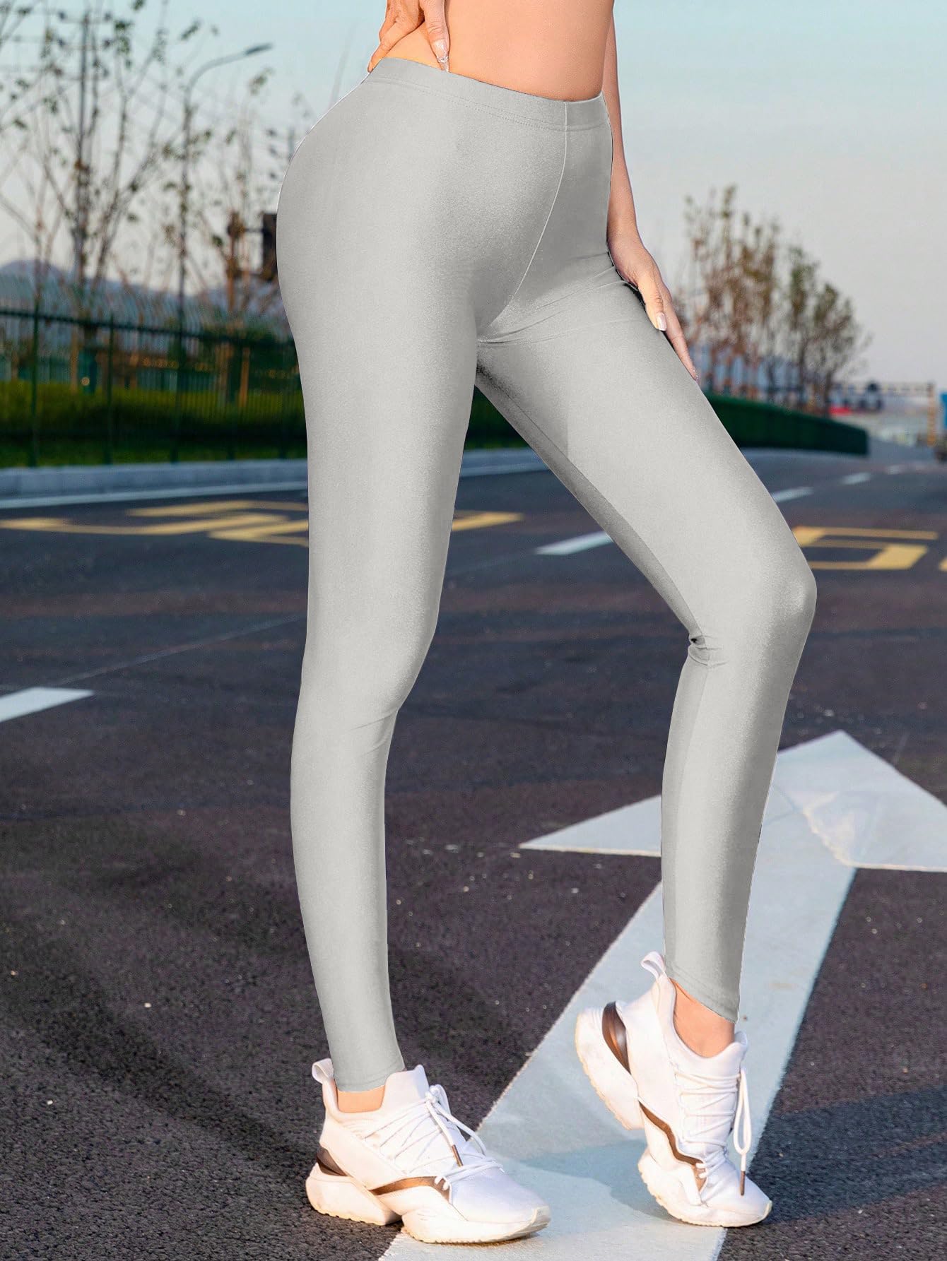 Shasmi Girls & Womens Shimmer Silver Color Solid Knitted Tailored Cut & Slim Fit Stretchable Nylon Elasthane Fabric Ankle Leng