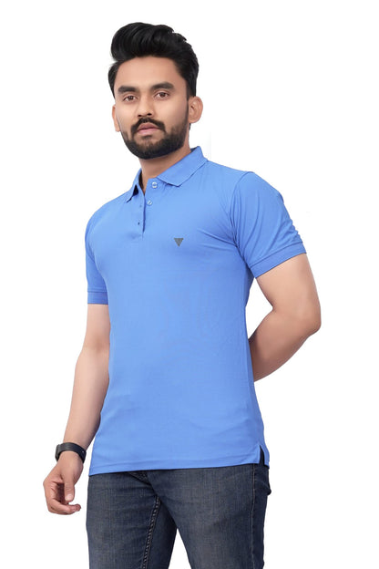 More & More MenS Solid Regular Fit Polo Sky Blue