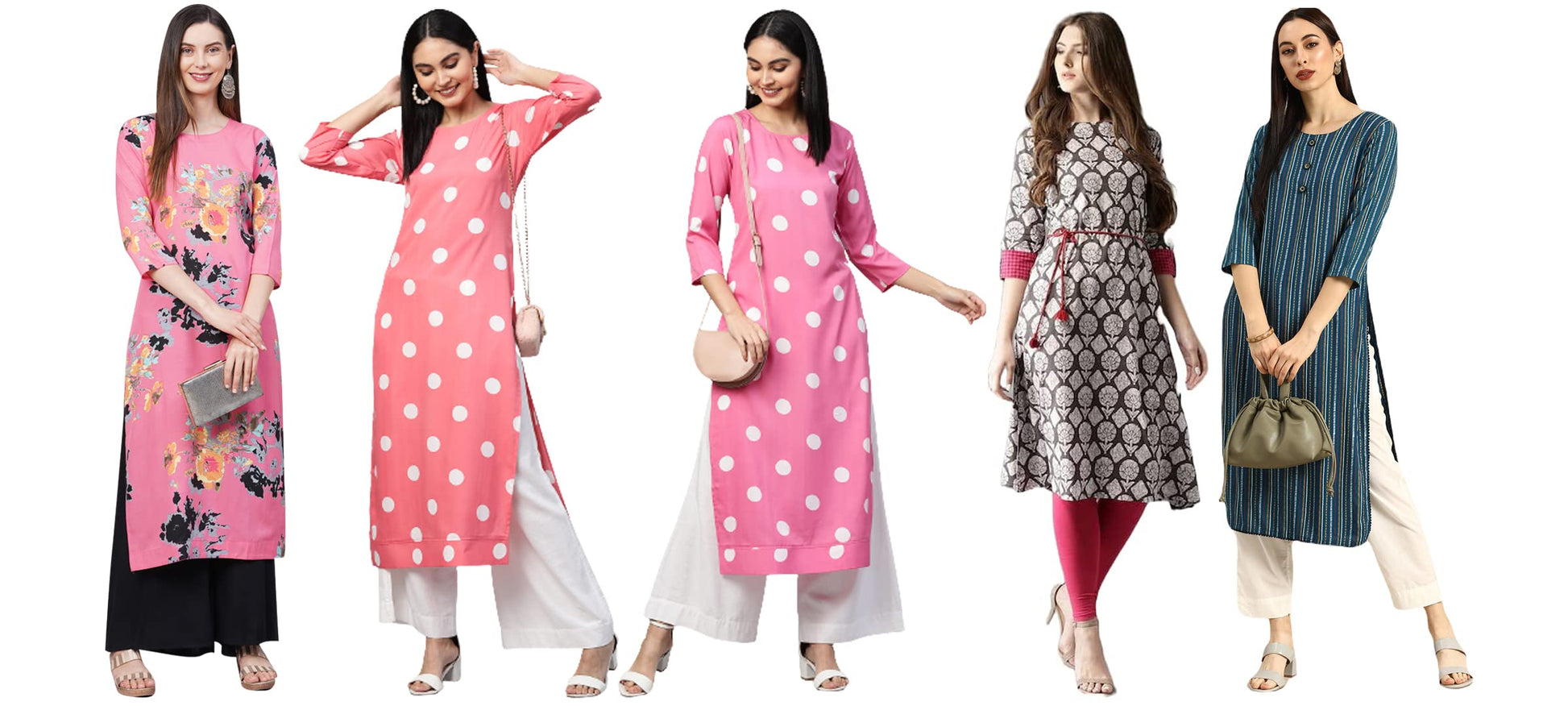 ANNI DESIGNER Women's Crepe Straight Printed Kurta Pack of 5 (Crepe-Combo-NW_010)