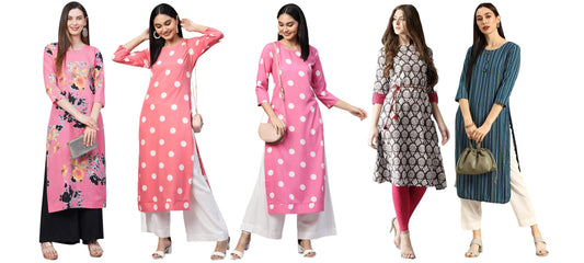 ANNI DESIGNER Women's Crepe Straight Printed Kurta Pack of 5 (Crepe-Combo-NW_010)