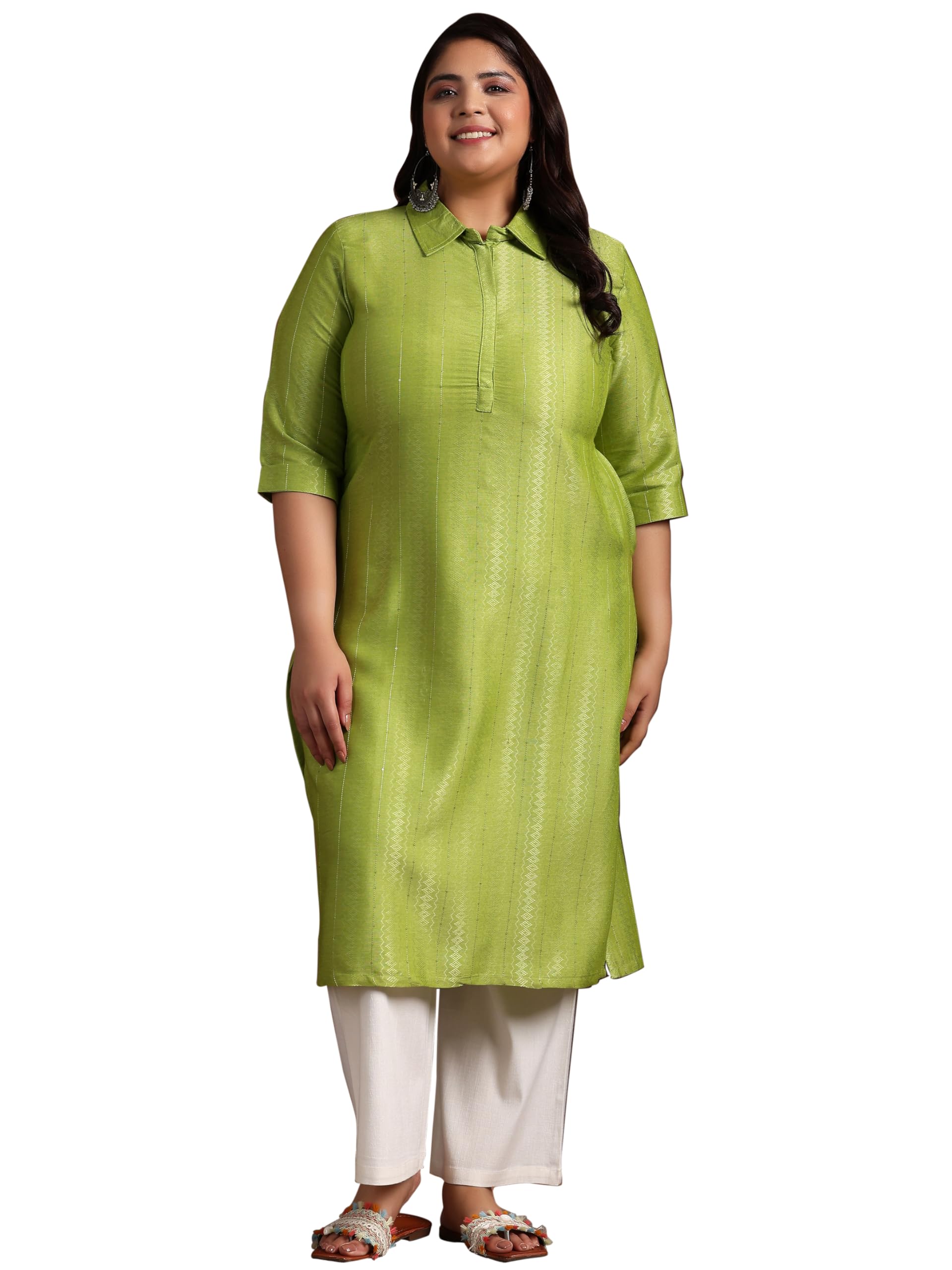 Extra Love By Libas Plus Size Womens Woven Design Cotton Straight Kurta For Women