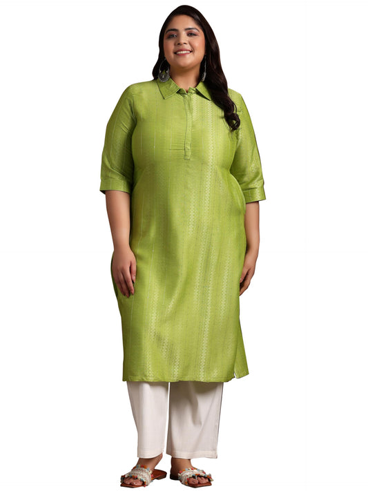 Extra Love By Libas Plus Size Womens Woven Design Cotton Straight Kurta For Women