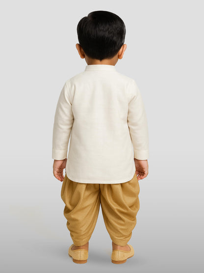 Vastramay Boys White Rose Gold Silk Blend Kurta Dhoti Set - Traditional Ethnic Wear