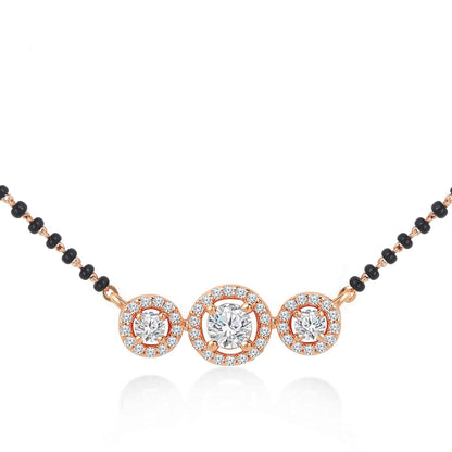MINUTIAE Stylish Three Stone Pendant Necklace Black Beads Mangalsutra For Women With Extendable Chain (Rose Gold)