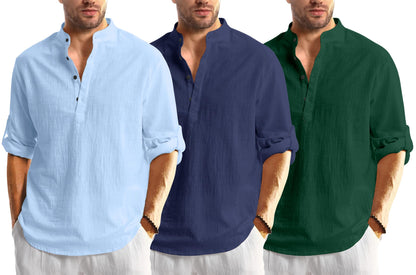 Zartha Combo Of Men Solid Cotton Blend Straight Kurta Shirt Pack Of 3