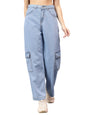 Kotty WomenS High Rise Solid Cotton Blend Stylish Cargo Jeans(Blue,30)