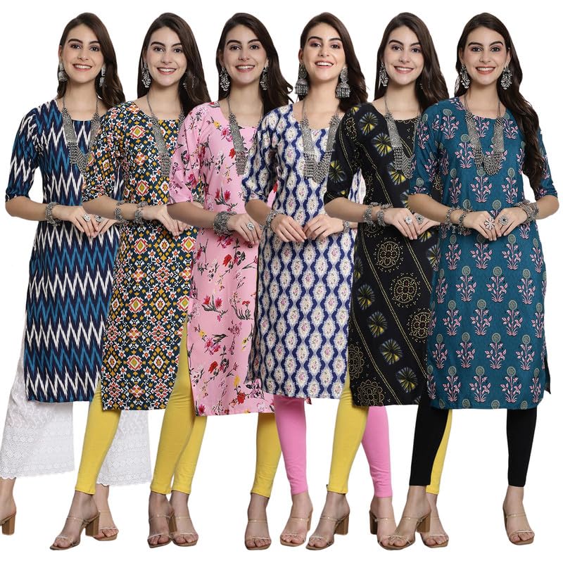 Pinkmint Festival Wear Printed Crepe KurtiS For WomenS Ll Ethnic Kurti Ll Comfortable Kurti (Pack Of 6)