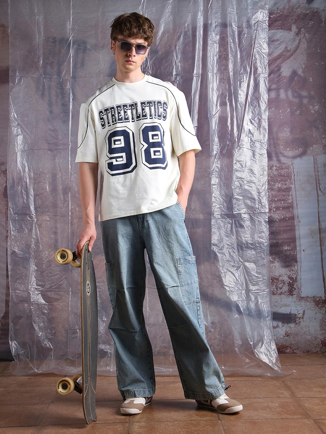 Hubberholme Men Printed Oversized Round Neck Half Sleeves Tshirts 1 Off-White