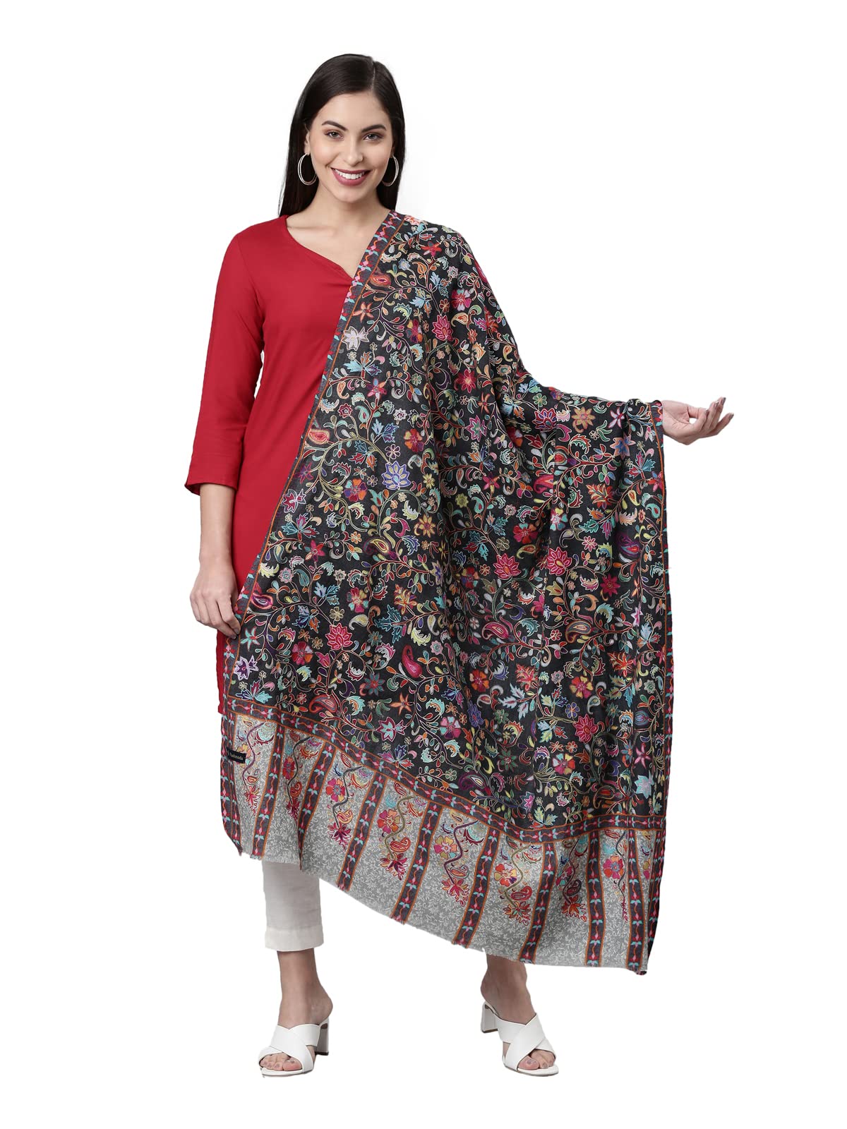 Pashmoda Women Khwabida Pure Wool Kalamkari Shawl (Size: 101 X 203 Cms)