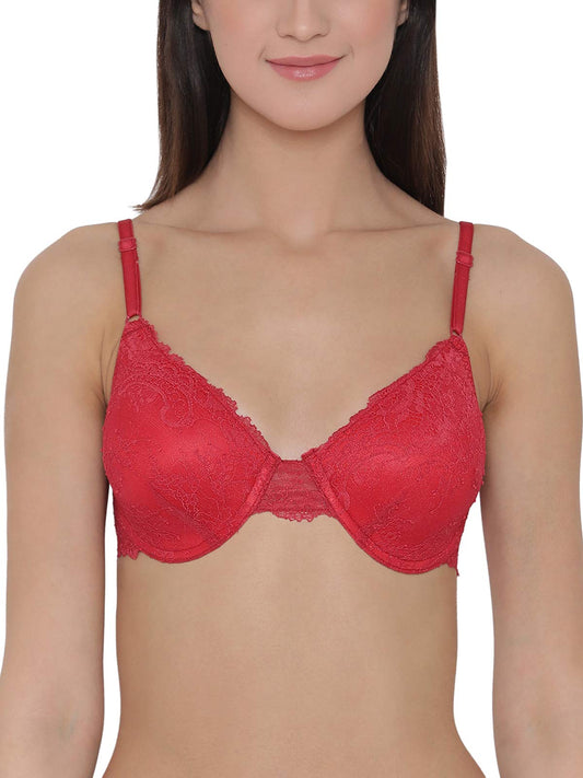 Clovia WomenS Lace Lightly Padded Underwired Bra (Br1282R04_Red_40B)