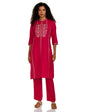 W For Woman Pink Glitter Printed Embroidered Straight Kurta And Straight Pants Set