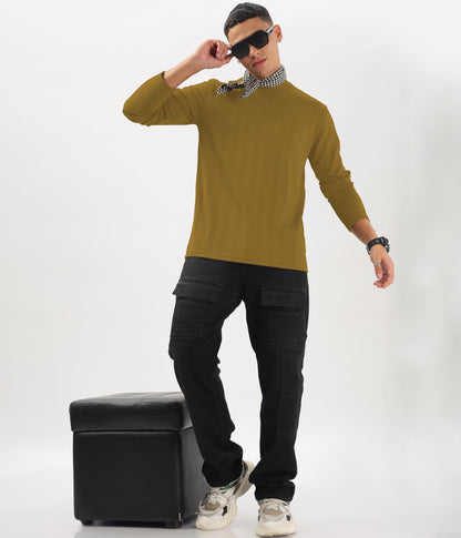 SHODOX Mens Solid Round Neck Full Sleeve Regular fit Tshirt (Pack of 1) Yellow